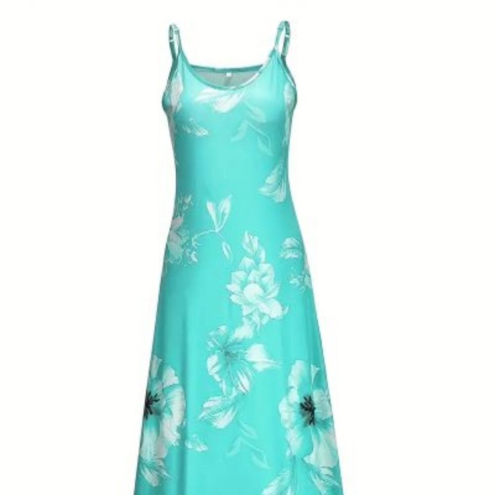 Floral Print Spaghetti Dress, Casual Crew Neck Ankle Cami Dress Women clothing - Picture 3 of 7